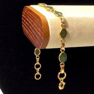Gold Filled Bracelet Nephrite Stones Vintage 7-7.25”